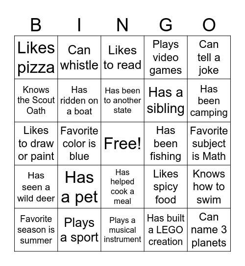 Scout Bingo Card
