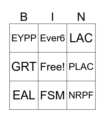 Disadvantaged Vocabulary Bingo Card