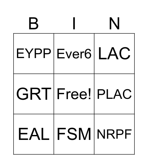 Disadvantaged Vocabulary Bingo Card
