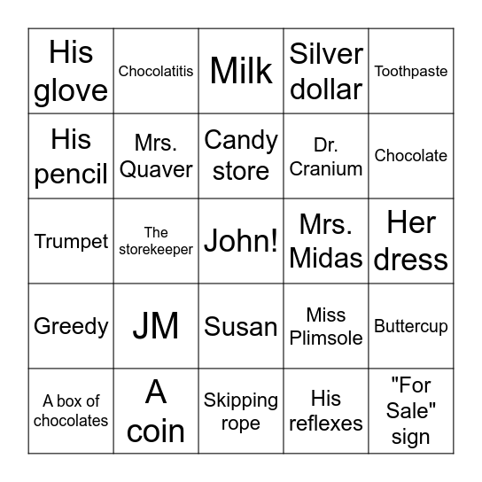 Chocolate touch Bingo Card