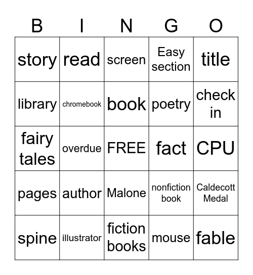 LIBRARY WORDS Bingo Card