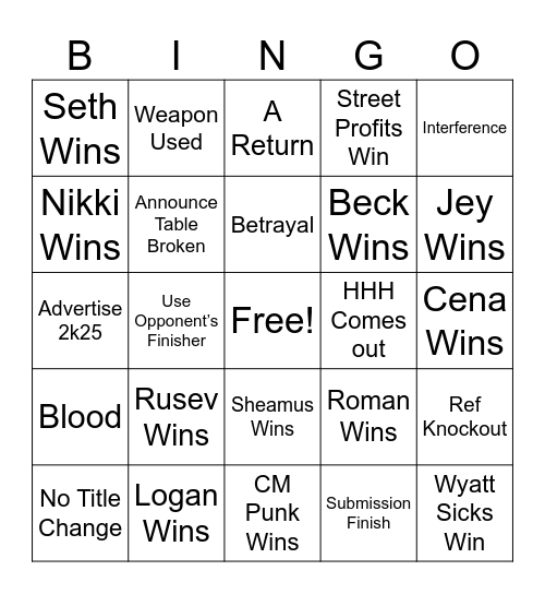 Clash In Paris Bingo Card