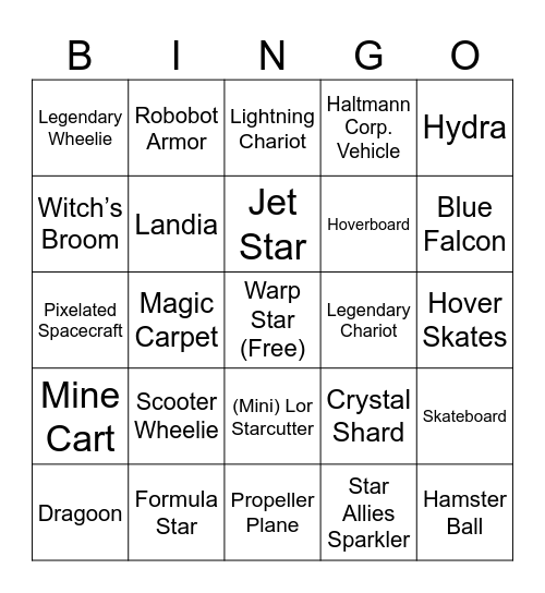 Kirby Air Riders Machine Bingo Card