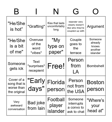 Love Island 2025 Bingo Card