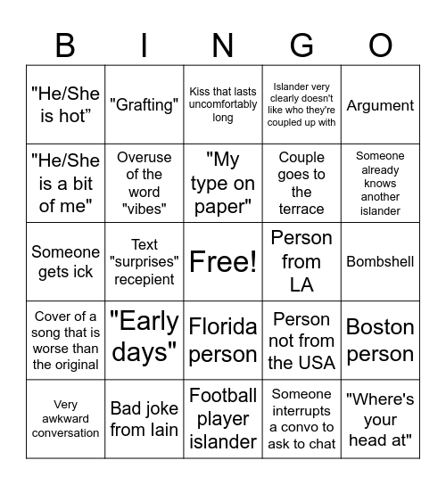 Love Island 2025 Bingo Card