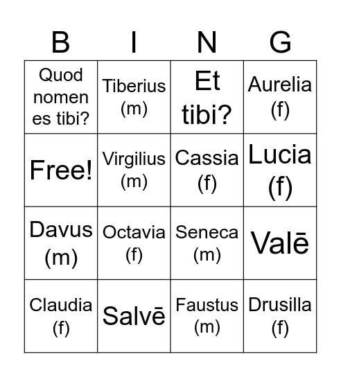 Latin Greetings and Roman names BINGO Card