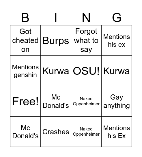 Asa in VC Bingo Card