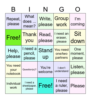 Vocabulario de Clase Bingo Card