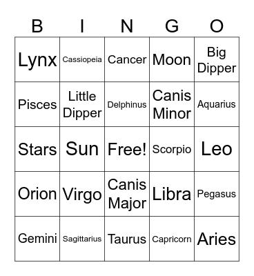 Astrological Bingo Card