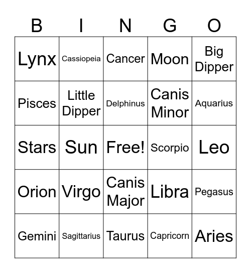 Astrological Bingo Card
