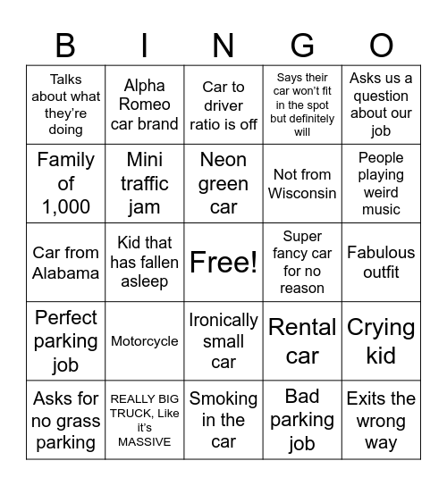 Parking bingo Card