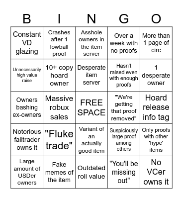 Manipulated Item Bingo Card
