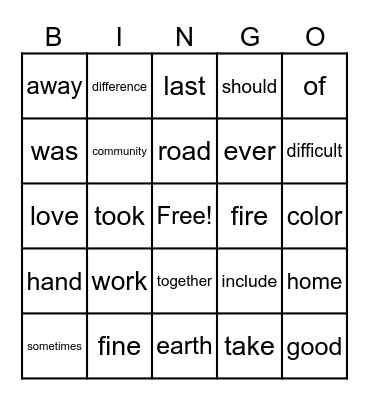 High Frequency Words - BOY 3rd Grade Bingo Card