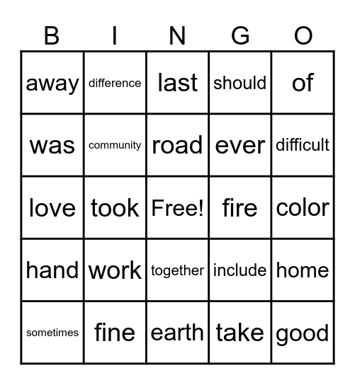 High Frequency Words - BOY 3rd Grade Bingo Card