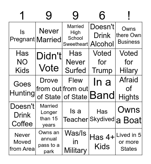WE LOVE THE 90's Bingo Card