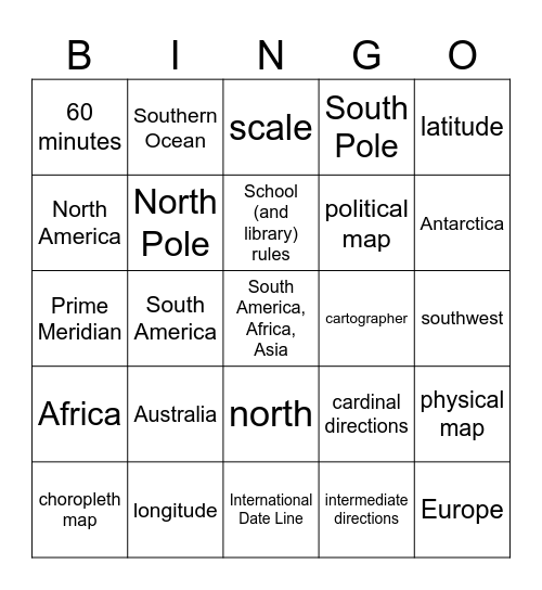 Geography Review Bingo Card