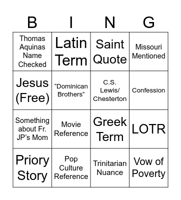 Holy Rosary Homily Bingo Card