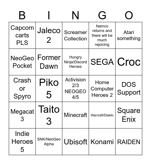 2026 Evercade/Super Pocket Bingo Card