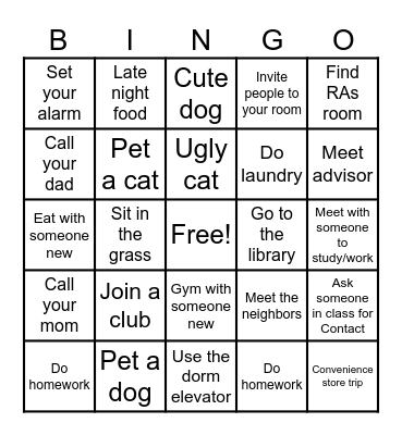 COLLEGE NEW Bingo Card