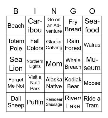 Alaska Bingo Card