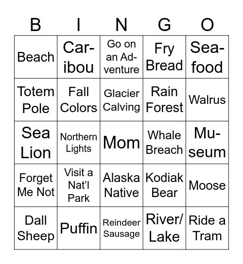 Alaska Bingo Card