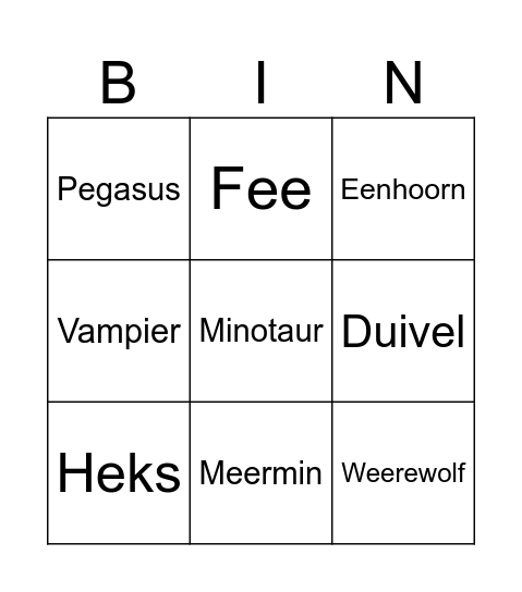 Fantasy Bingo Card