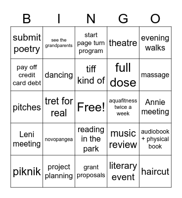 September Bingo Card
