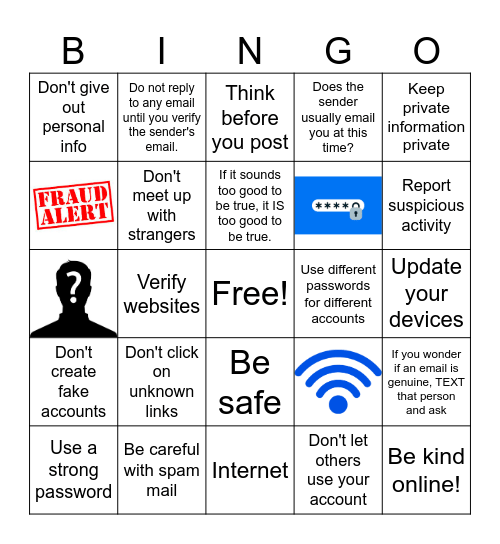 Internet Safety Bingo Card