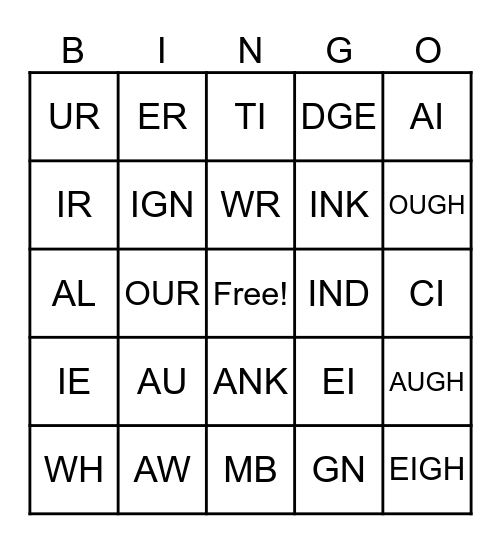 Diagraph Bingo Card