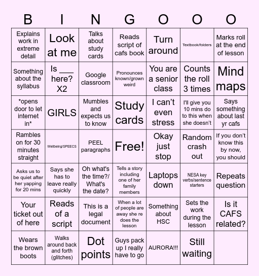 Cafs Bingo Card