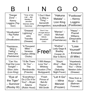 Movie & TV Magic Bingo Card