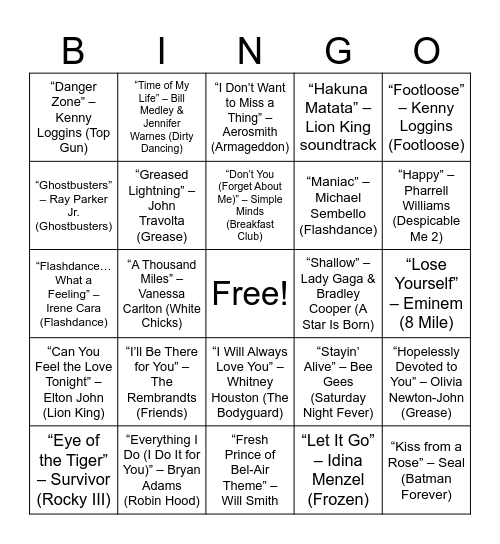 Movie & TV Magic Bingo Card