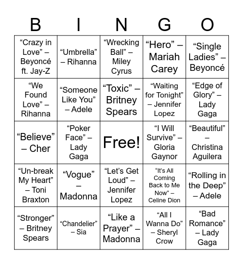 Dance Floor Divas Bingo Card