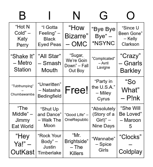 Feel-Good Throwbacks Bingo Card