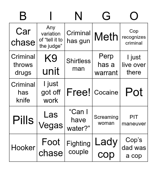Cops Bingo Card
