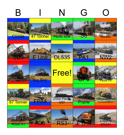 Amazing Western Train Rides Bingo Card