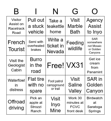 Death Valley Law Enforcement Bingo Card