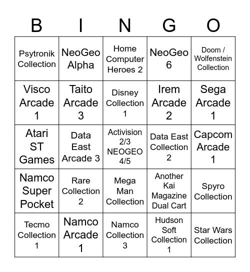 2026 Evercade/Super Pocket Bingo Card