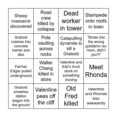Tremors Movie Bingo Card