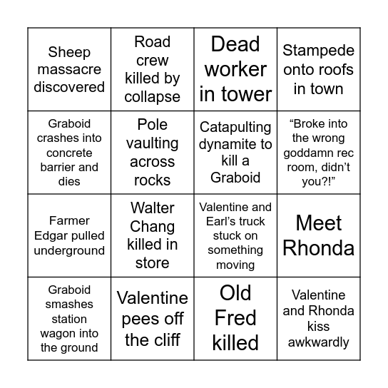 Tremors Movie Bingo Card