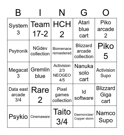 2026 Evercade/Super Pocket Bingo Card