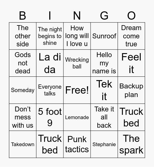 Music Elliott likes Bingo Card