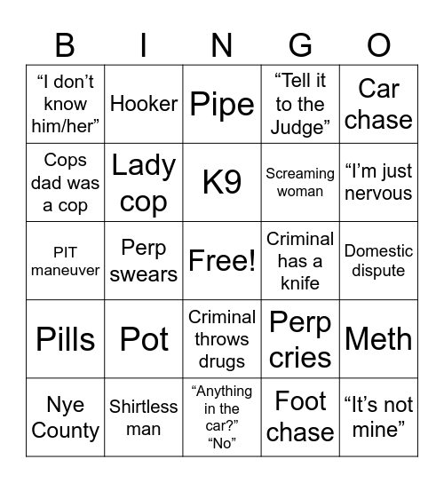 Cops Bingo Card