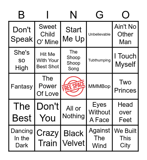 CLASSIC ROCK & POP HITS Bingo Card