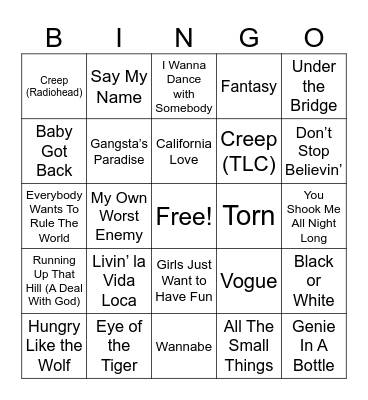 80s vs 90s Music Bingo Card