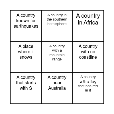 Geography Bingo Card