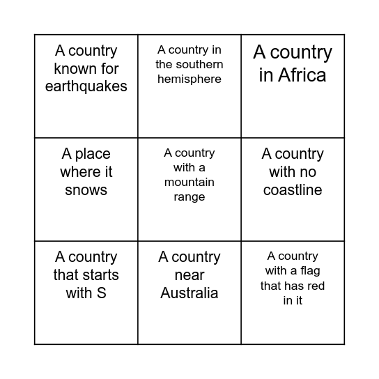 Geography Bingo Card