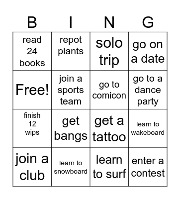 New Year’s Bingo Card