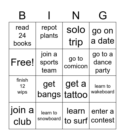 New Year’s Bingo Card