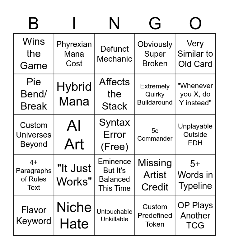 r/custommagic 8/31 by AriyaIsTheBest Bingo Card